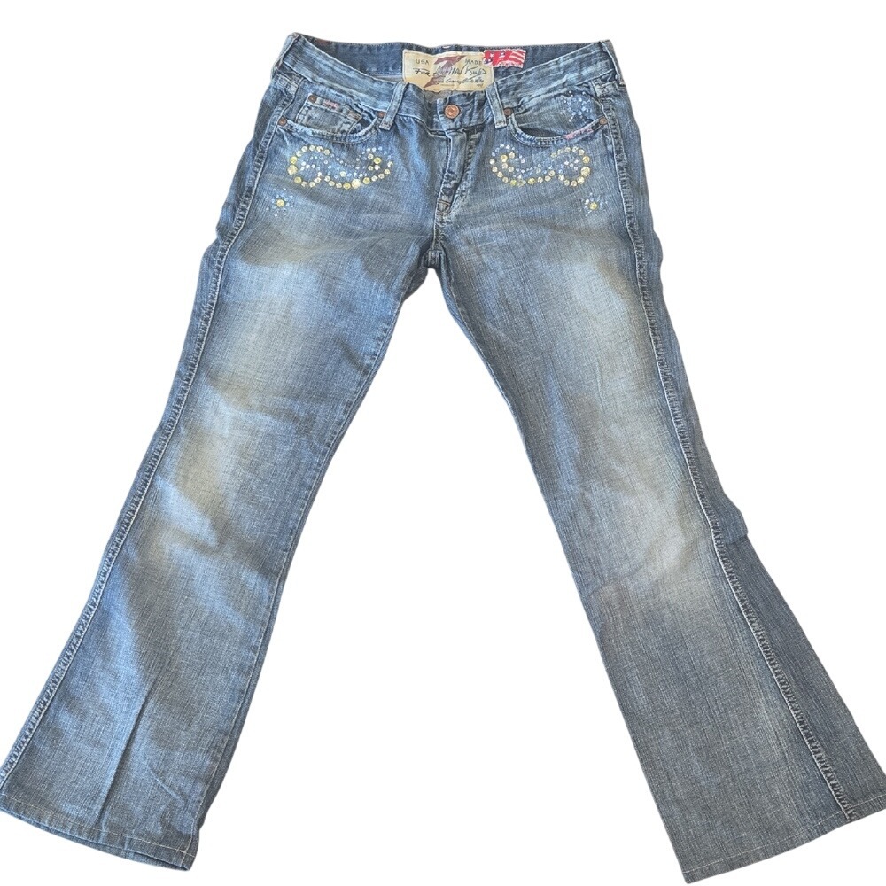 7 For All Mankind Womens Jeans Bootcut Embellished Rhinestone Sparkle Denim -28